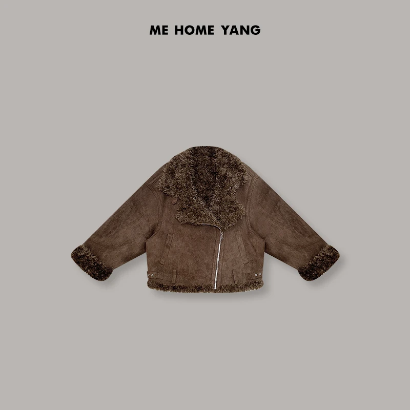 ME【古巴伦】巧克力卷毛大翻领宽松慵懒风毛毛时尚外套MEQA2238