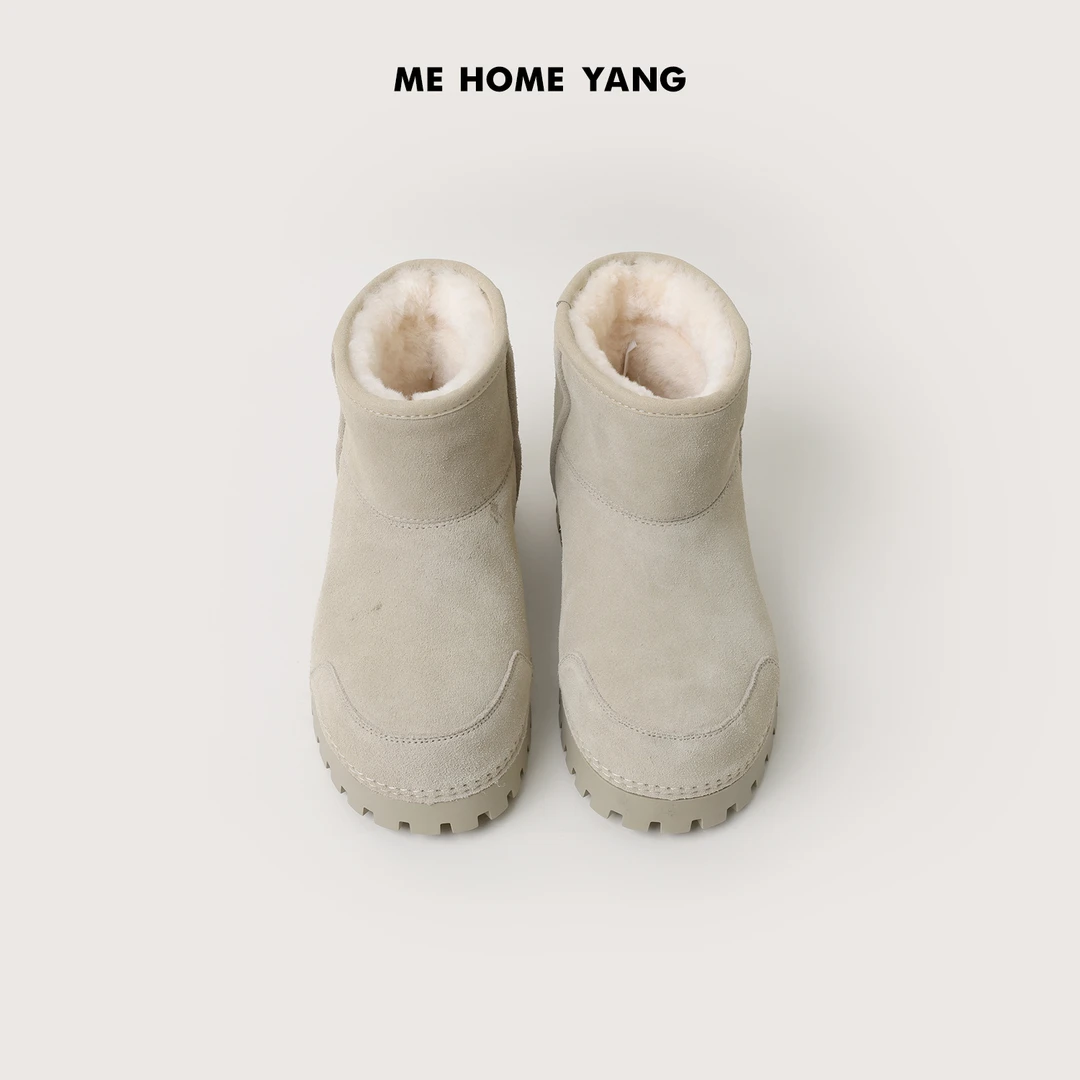 ME【B大头雪地靴】牛反绒高帮厚底防滑女鞋加绒保暖鞋子MEQA3671