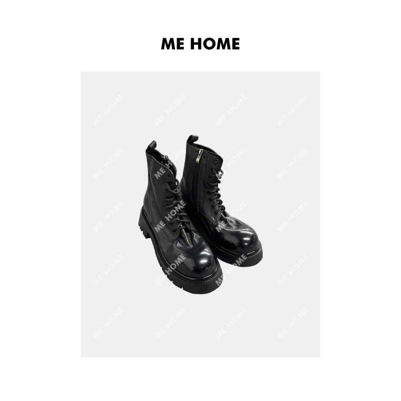 ME HOME 马皮马丁靴劝退新款时尚休闲粗跟圆头显高靴子 23ME3583