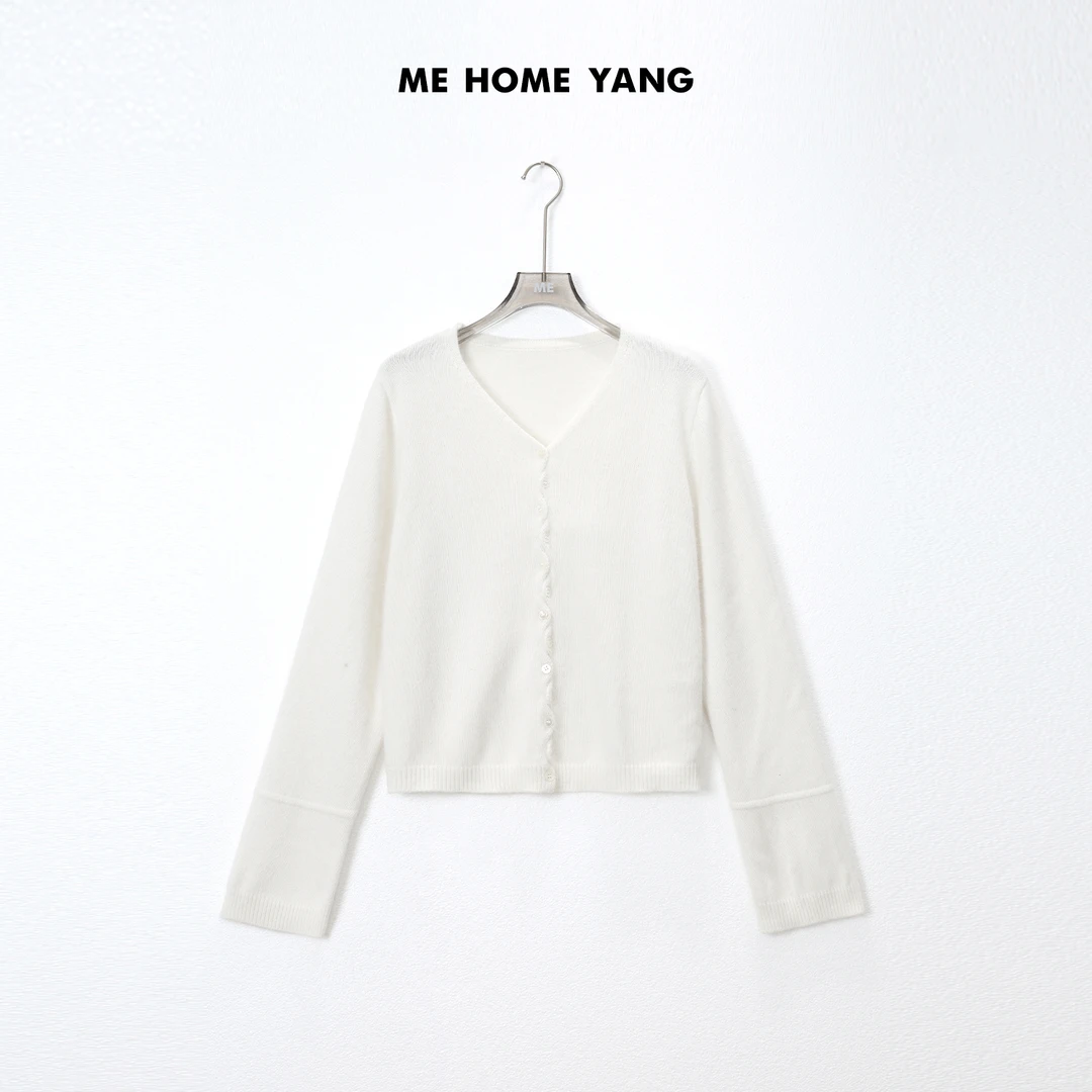 ME【小波浪】绵羊毛兔毛混纺V领针织上衣女喇叭袖百搭毛衣MEQA2851