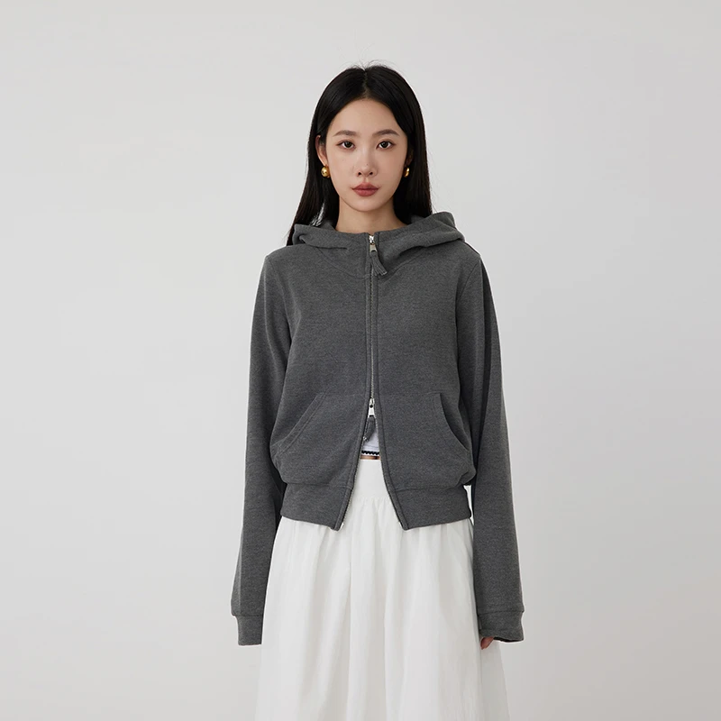 ATUMU卫衣系列 早秋上新 丨薄款长袖连帽纯色短外套上衣AT297