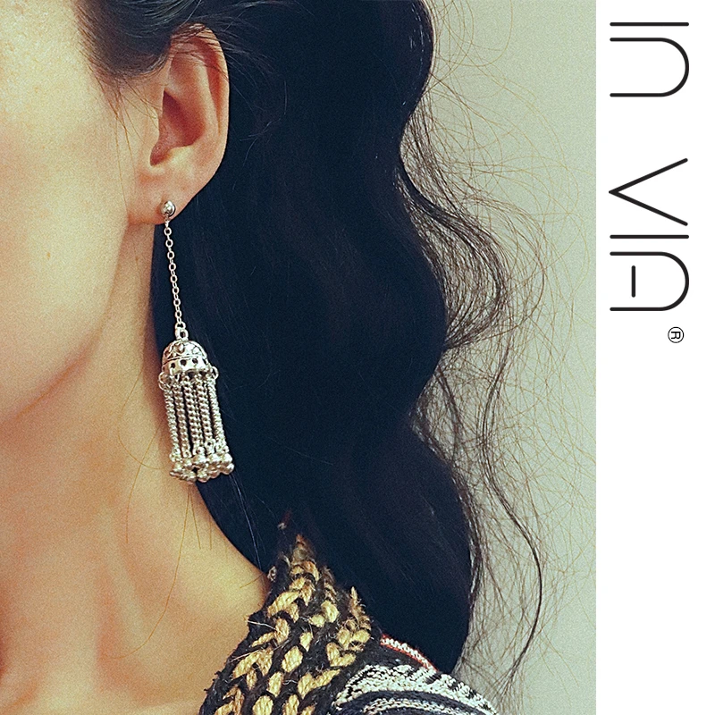 合金耳饰 invia复古少数民族耳环女长款流苏防过敏耳坠波西米亚藏
