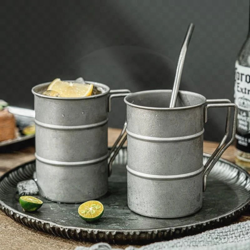 不锈钢马克杯磨砂复古做旧咖啡杯商用创意户外露营野餐水杯啤酒+