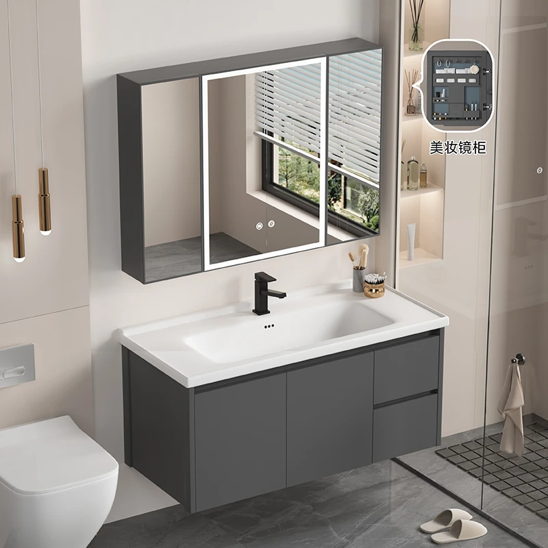全蜂窝铝板防水太空铝陶瓷一体盆浴室盆柜组合美妆智能镜柜洗手台