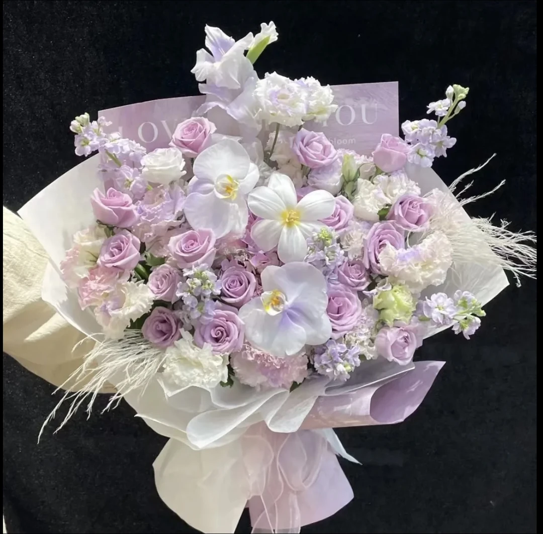 ［紫喻］21朵紫玫瑰蝴蝶兰郁金香混搭花束送女友送爱人生日同城配送