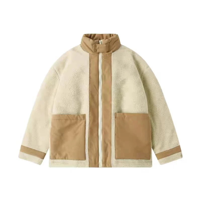 RW39  美式复古冬季羔羔毛拼接保暖棉服