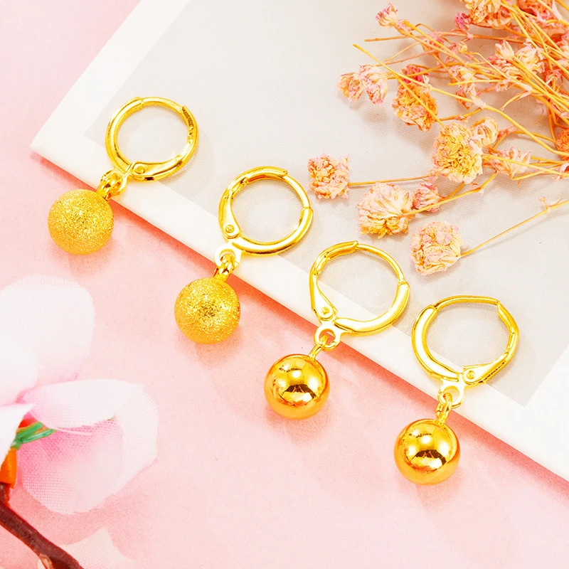 耳之恋 钛钢耳饰 精美气质金色简约素款光珠沙珠女款时尚耳环百搭