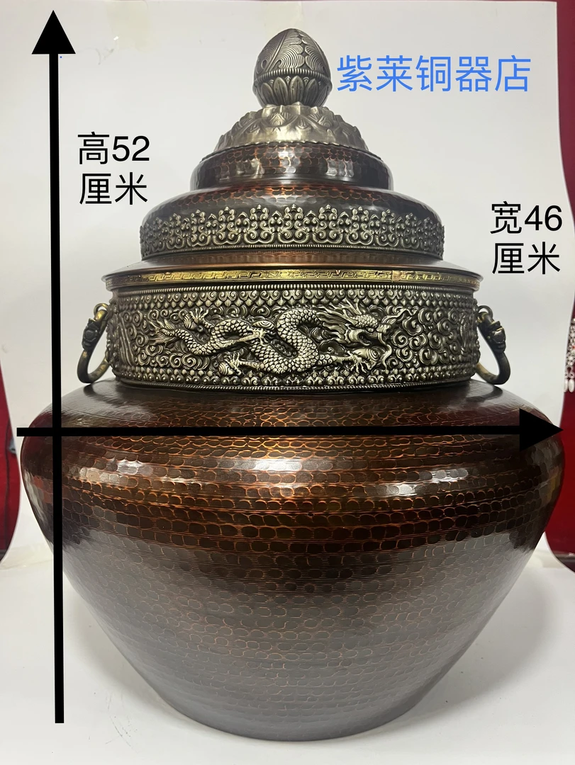藏式居家摆件。纯铜仿古小水缸