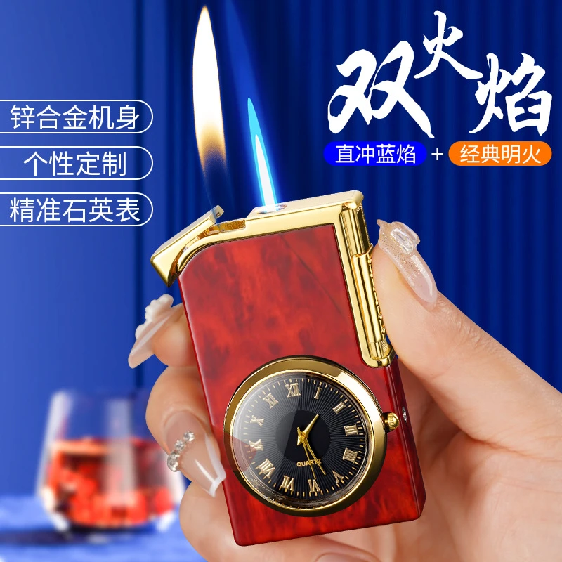 网红高档多功能双火焰创意打火机个性设计手表试送男友送闺蜜男士