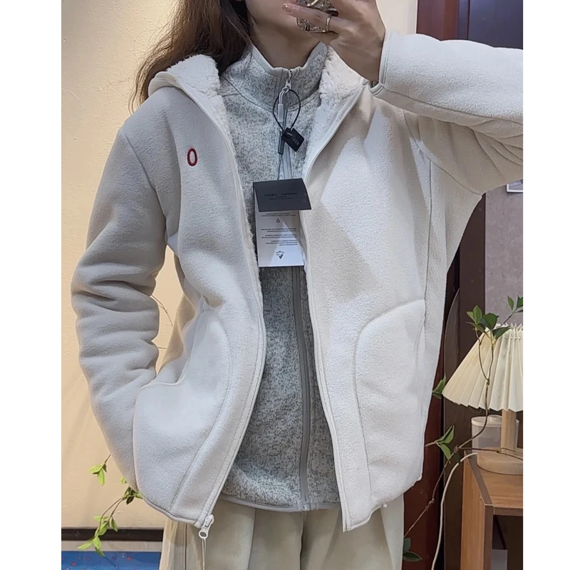男女情侣同款冬季新款轻便双面摇粒绒羊羔绒加厚保暖连帽卫衣外套