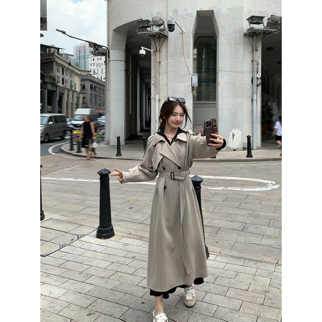 【福利清仓NO退NO换】【风起伦敦】小个子小众长款条纹风