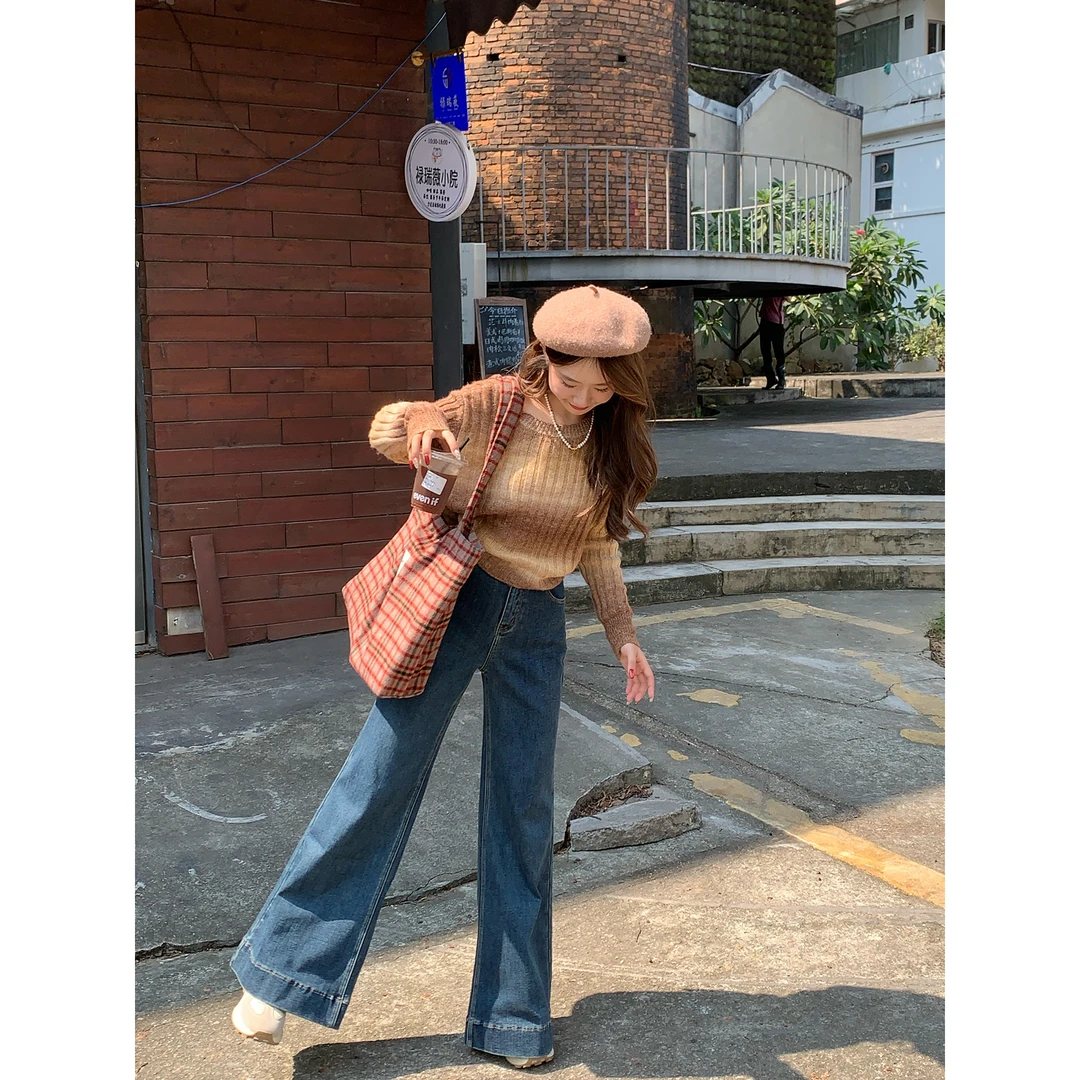 【福利清仓NO退NO换】小个子女士显瘦宽松气质微喇高腰牛仔裤加绒