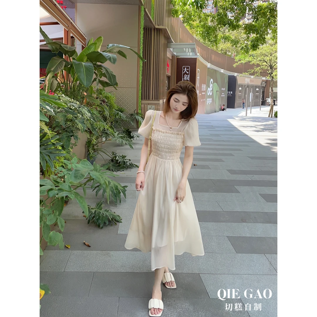 【断码】切糕自制【婉笑甜心】小个子法式夏季甜美连衣裙 气质小众长