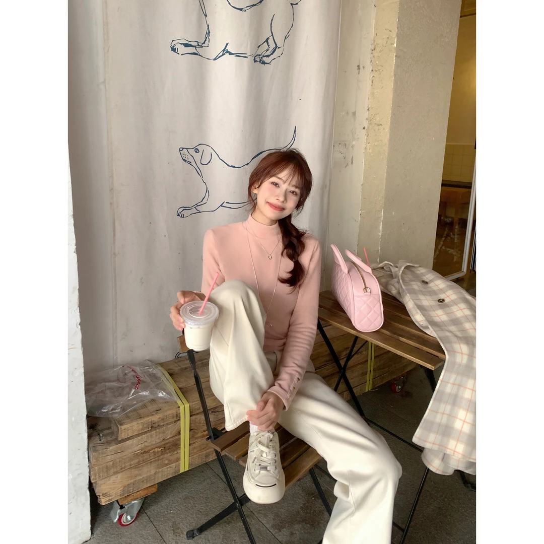 切糕自制【粉红假日】小个子秋冬打底女时尚显瘦百搭粉色气质针织衫
