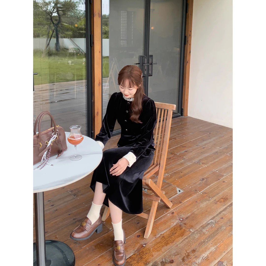 切糕自制【赤茶白金】小个子秋冬女纯欲慵懒百搭针织显瘦长款连衣裙