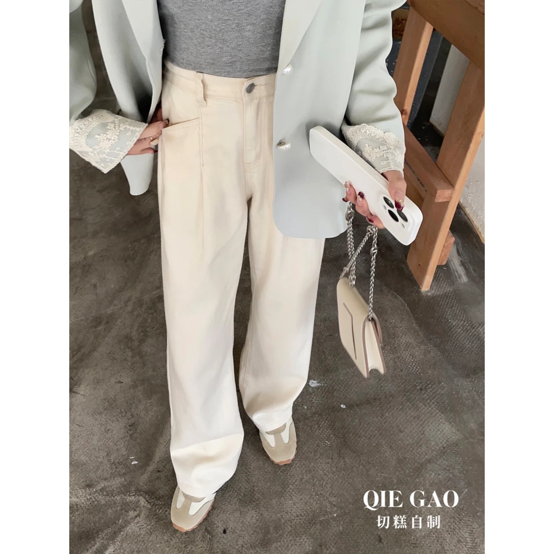 【1月】切糕自制小个子显瘦牛仔裤2024新款女高腰休闲阔腿宽松长裤