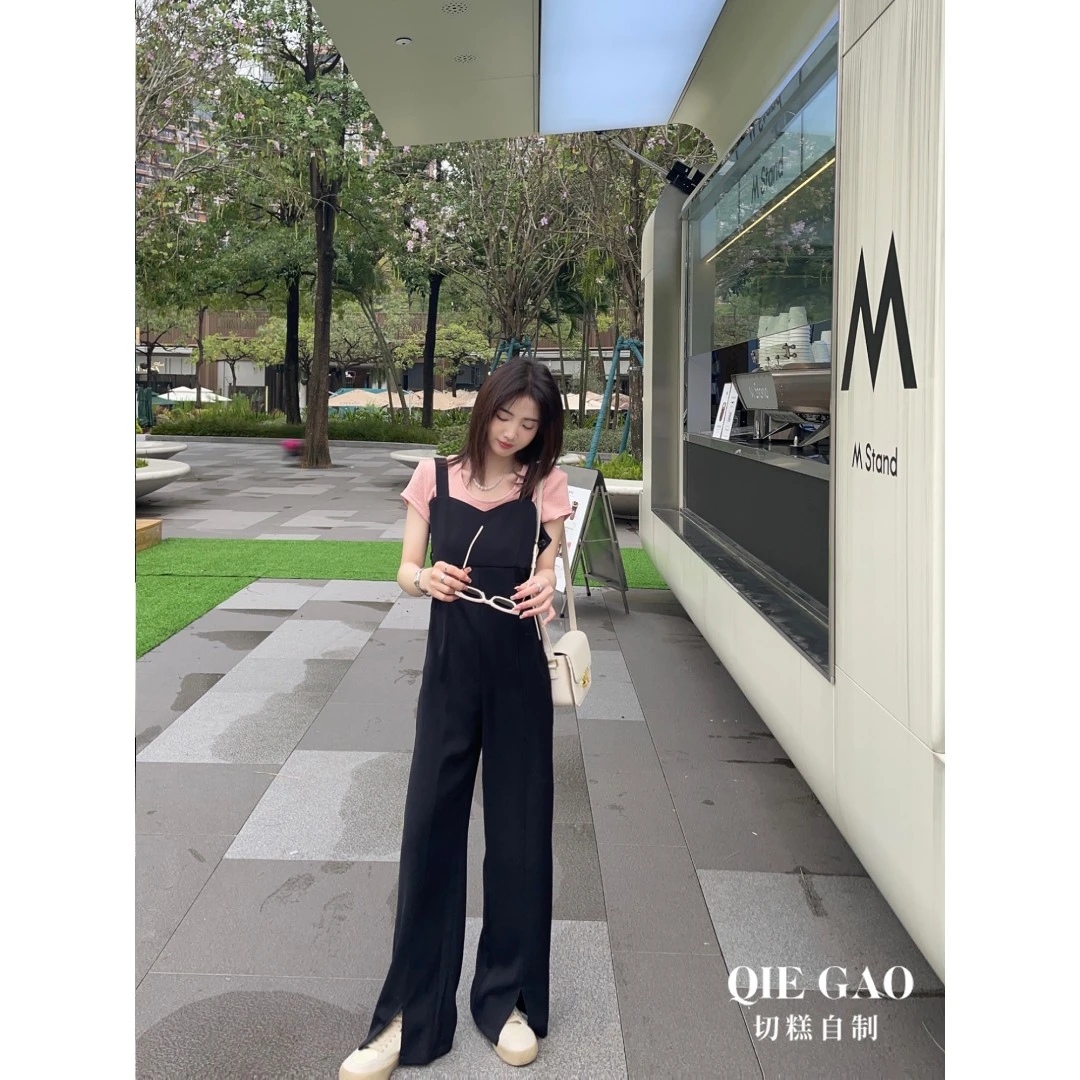 切糕自制【仙丛秘境】小个子黑色休闲连体裤背带裤显瘦女夏季新款