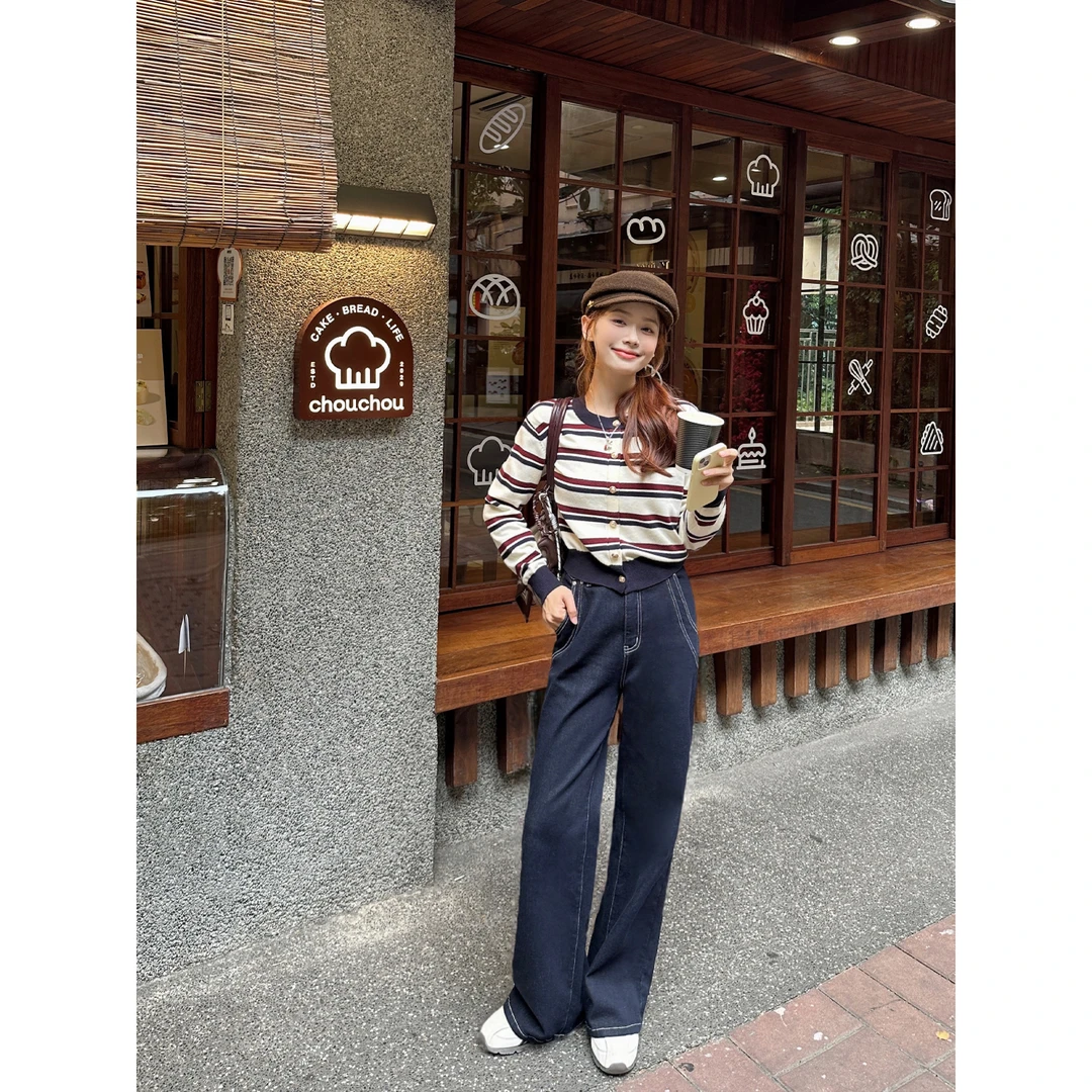 切糕自制【北海花园】小个子秋冬长裤女直筒百搭复古新款宽松牛仔裤