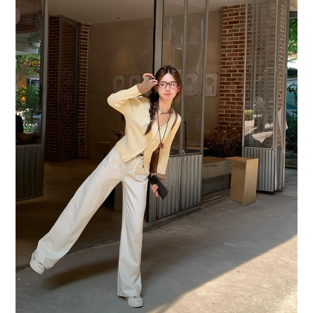 【1月】切糕自制【白日梦我】小个子宽松秋冬直筒白色牛仔裤