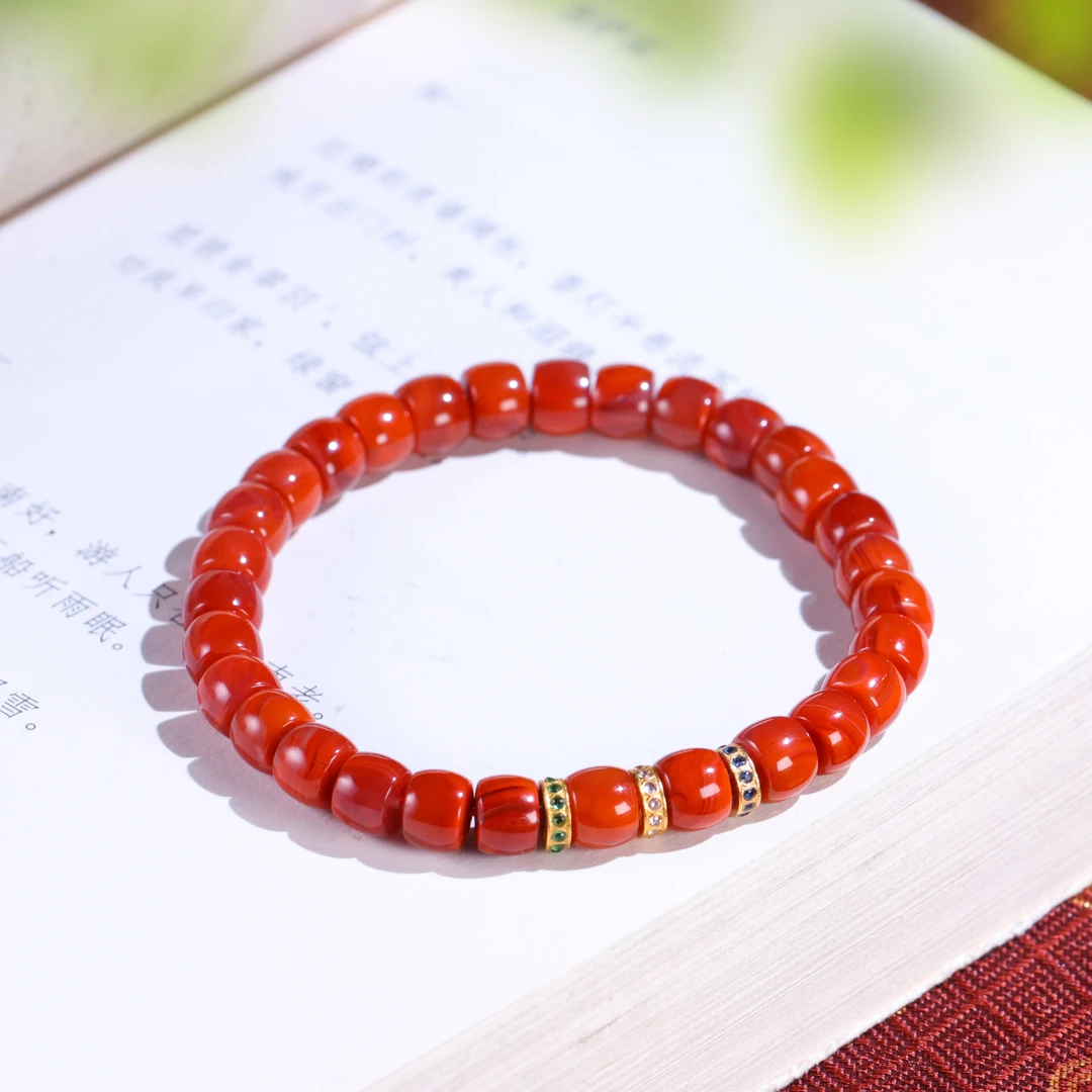三生三世/18K金直切牛血红手串新品南红手串文玩手串保真单圈手串