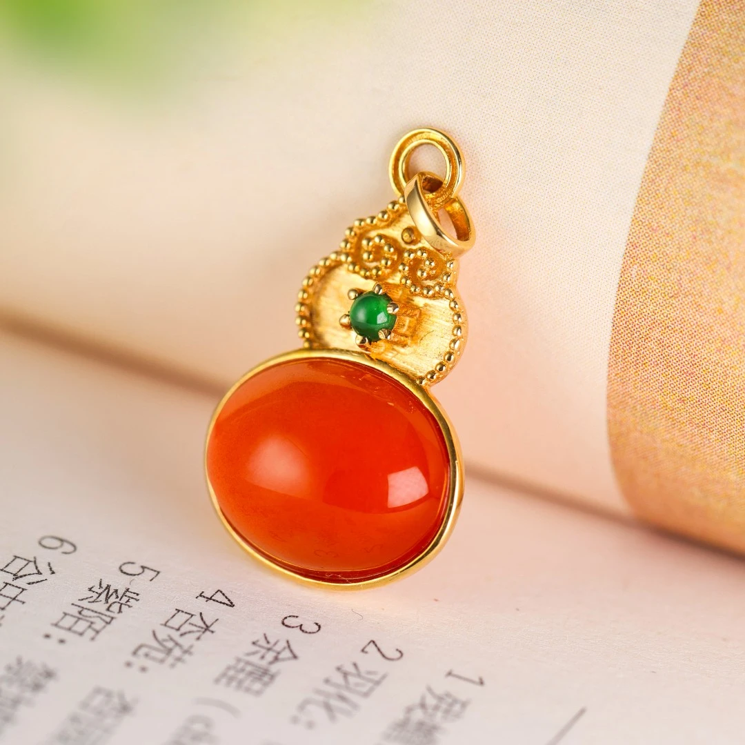 18K金保山冰红福禄吊坠上等南红吊坠春日上新礼物