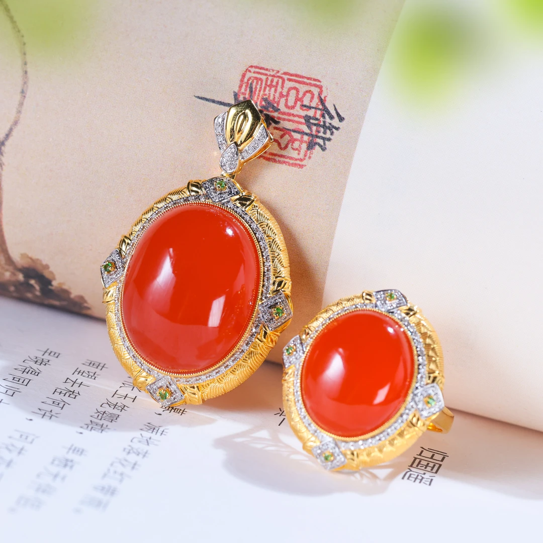 国色赤玉/18金典藏级宝石级保山河湾冰红套装