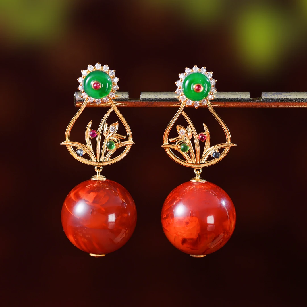 空谷幽兰/18K金牛血红兰花耳环（多样性发货）春日上新礼物