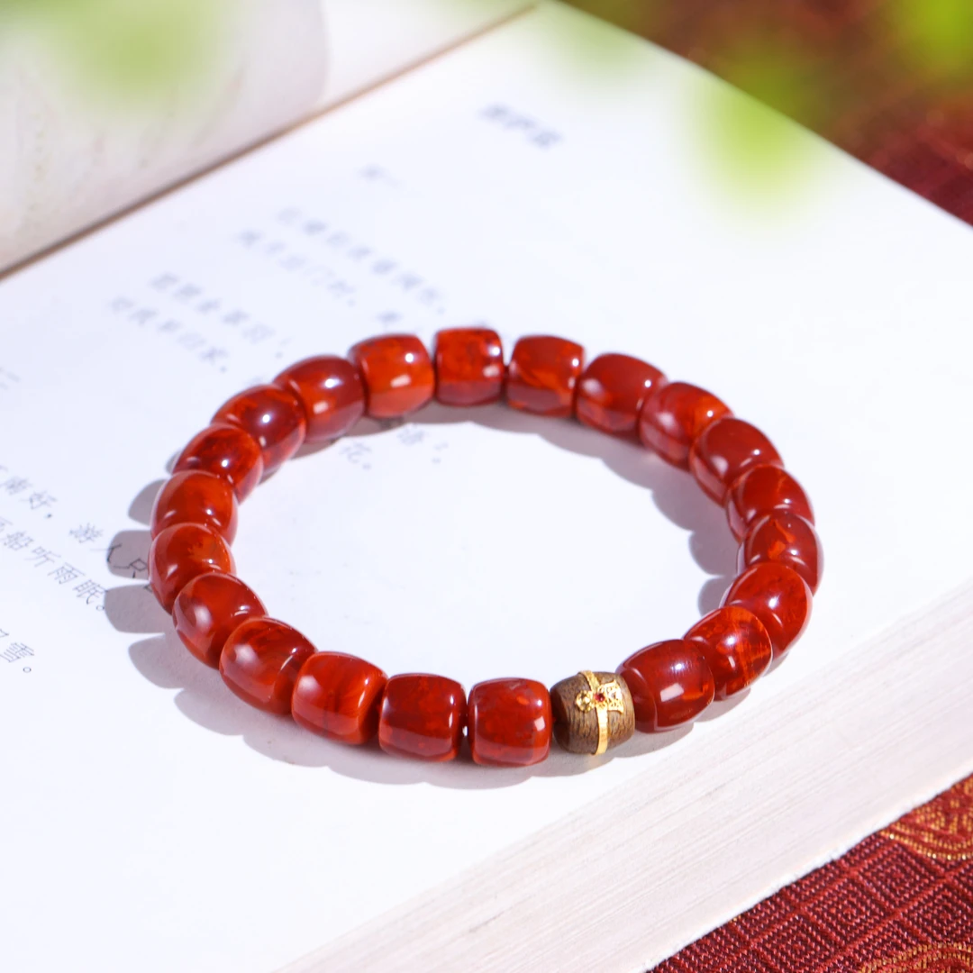 18K金直切牛血红手串新品南红手串单圈女款文玩手串(多样性发货）