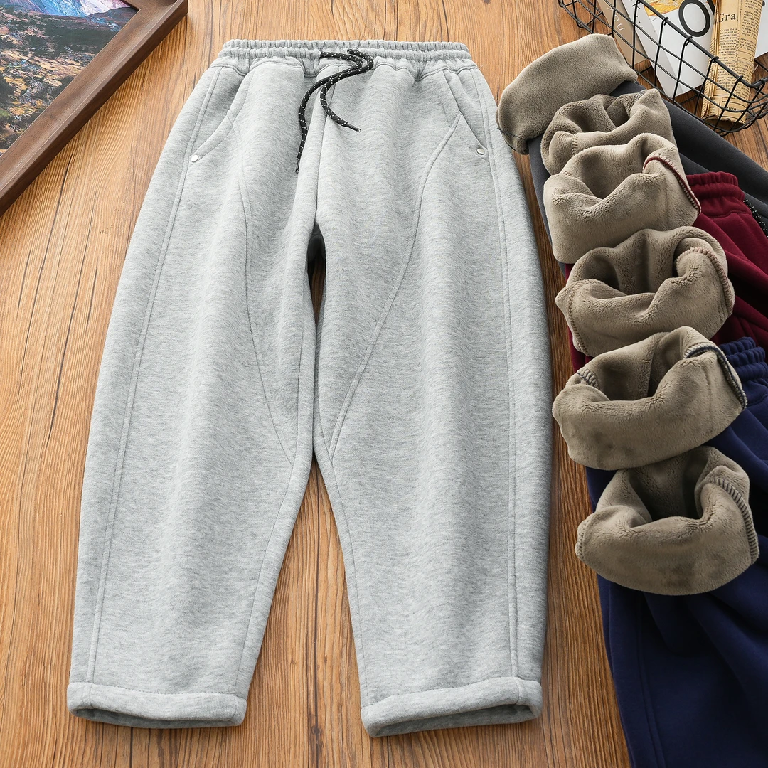 男女童加绒休闲裤男孩一体绒小脚运动裤秋冬2024新款中大童长裤潮