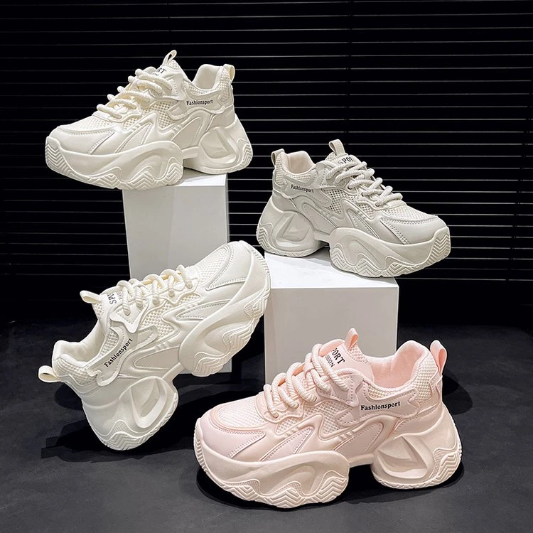 增高厚底女鞋运动鞋春夏2024透气百搭流行休闲时尚老爹女运动鞋