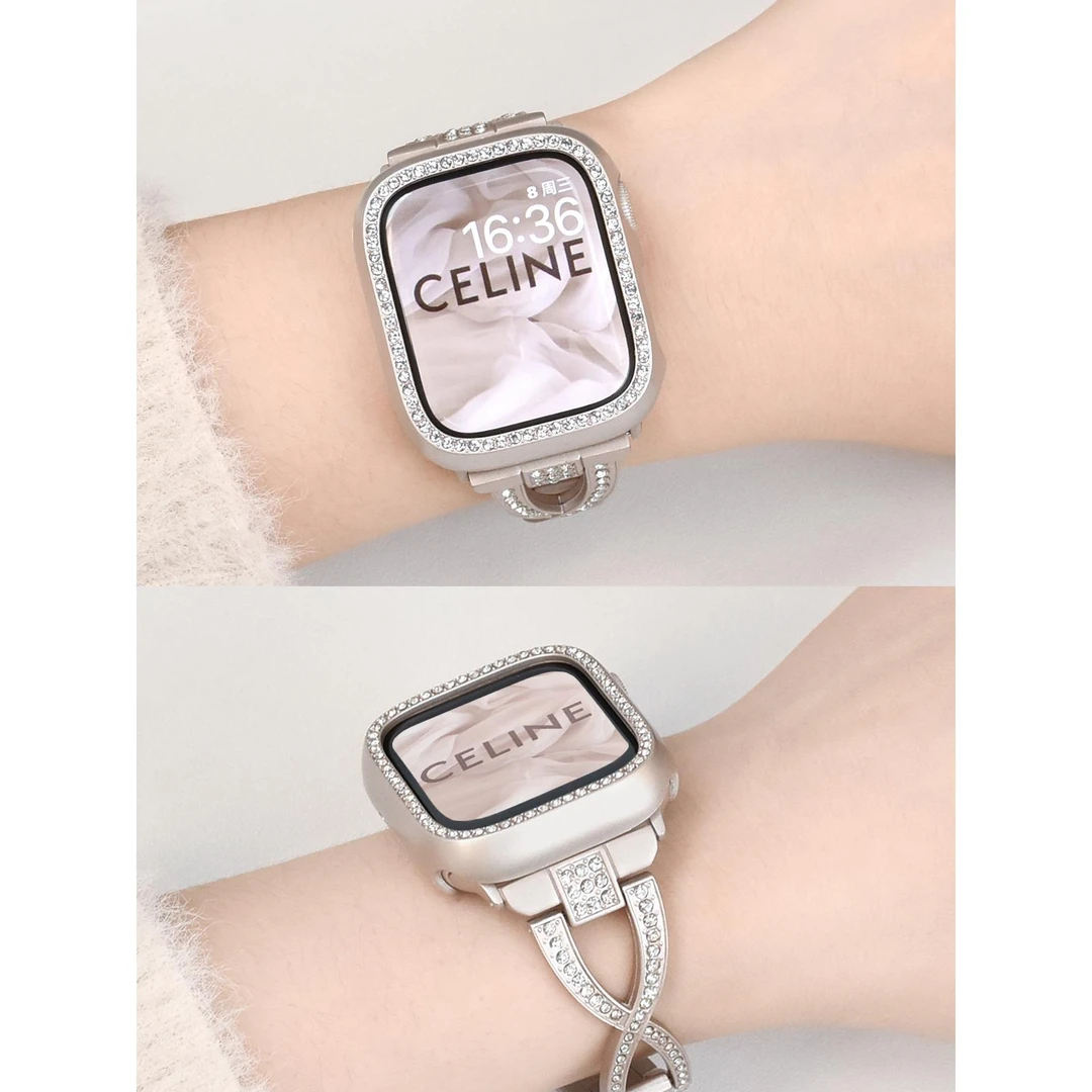 闪钻半包适用AppleWatch带钻保护壳S8苹果手表镶钻边框壳iwatch女