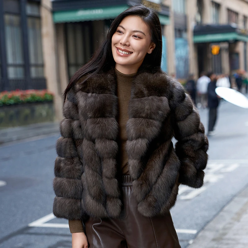 lolo皮草 SAA5596 欧洲进口俄罗斯sable深色5+满天星翻领修身外套