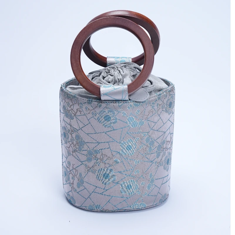 宋锦红木手提菜篮子单肩斜挎包花位随机发手提日常时尚女包075B