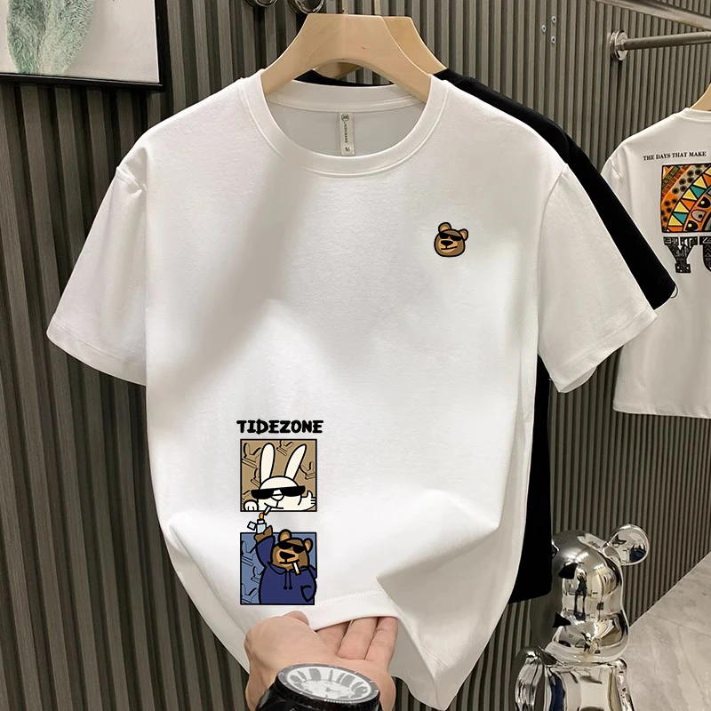 夏季2025新款爆款潮牌重磅棉短袖T恤男生潮款男式高档半袖上衣