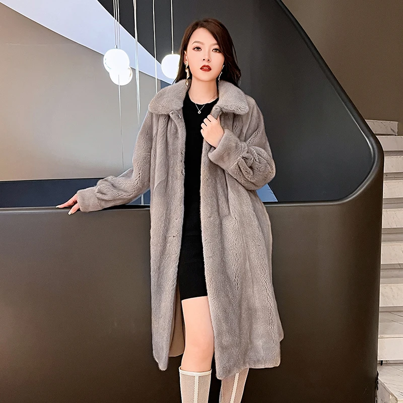 【扬叔推荐】俪昂 女士大衣2616 冬季长款天鹅绒水貂秋冬款外套银