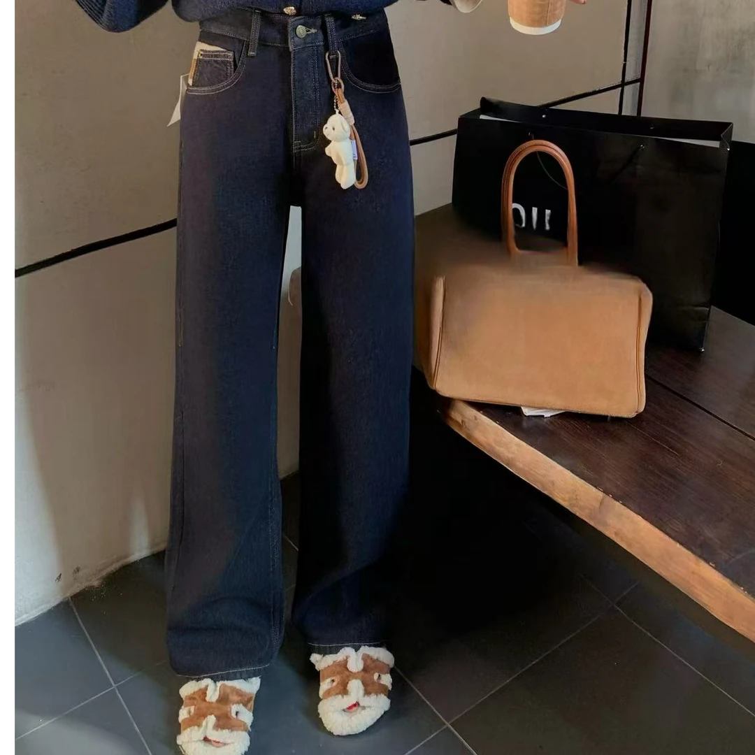 【香姐推荐】【6231】冬季时尚新款窄版复合绒小熊挂饰阔腿裤百搭