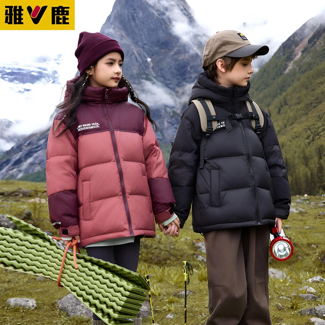 V/雅鹿2024新款儿童羽绒服男女中大童装加厚保暖冬装外套拼色潮