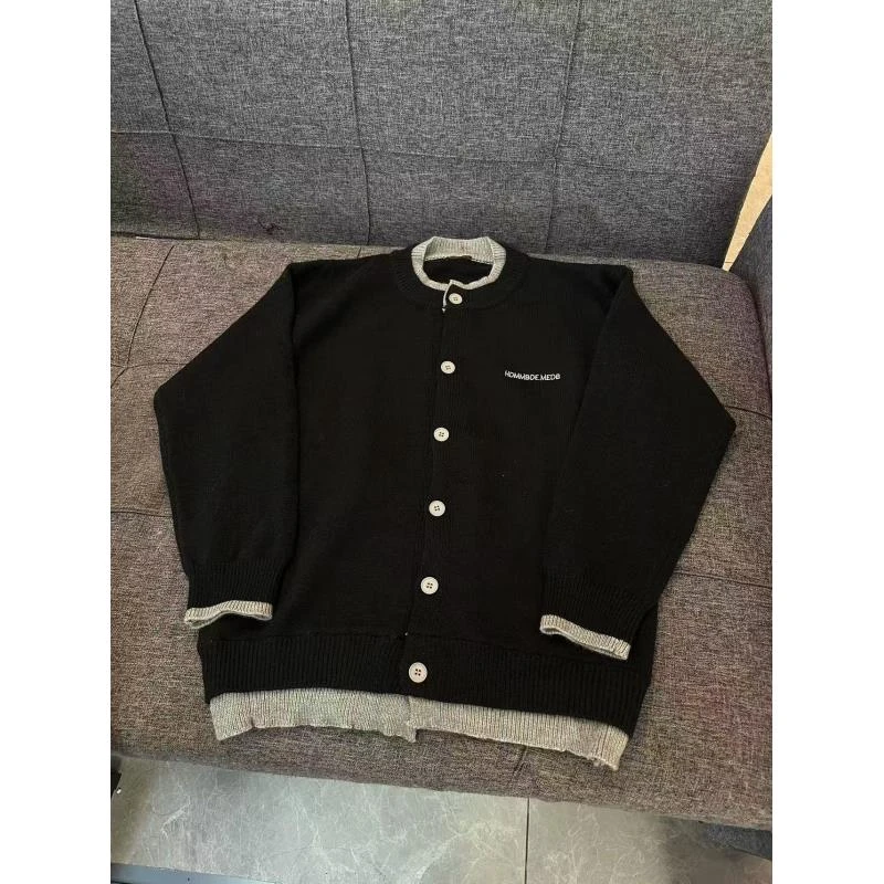 A215 美式潮牌圆领撞色开衫毛衣男秋冬新款宽松慵懒风针织外套