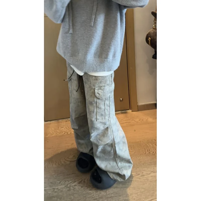 K10 褶皱口袋直筒cargo工装裤休闲伞兵裤美式裤子潮