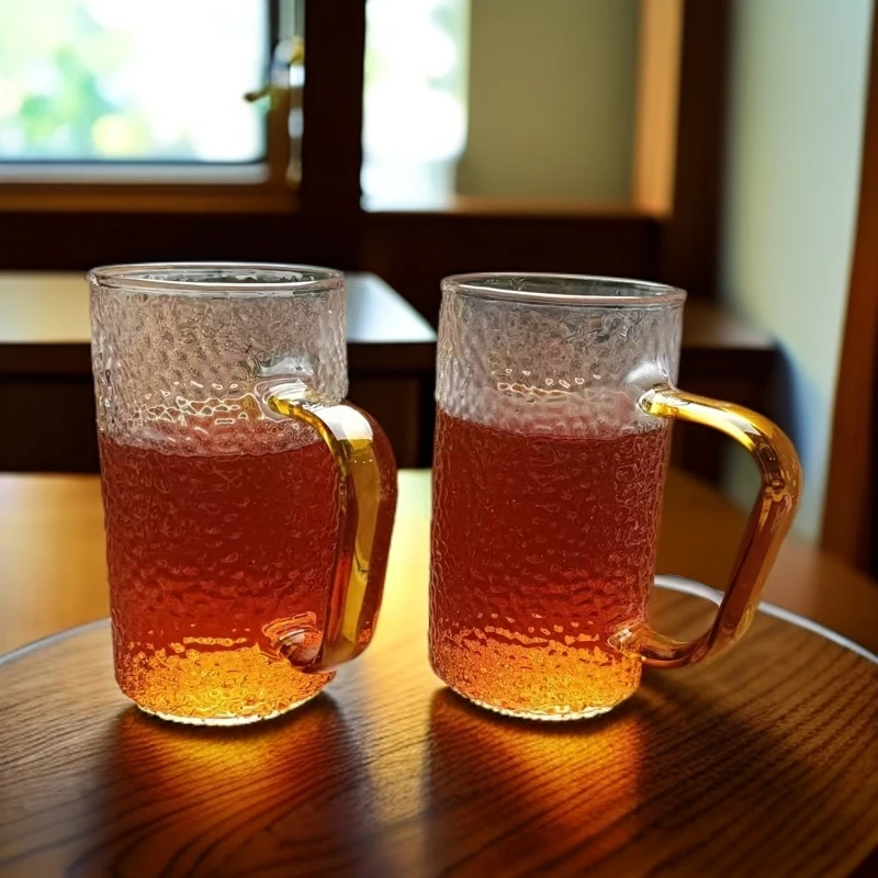 高硼硅锤纹玻璃杯ins风家用喝水花茶饮料杯耐热杯子可加热直杯