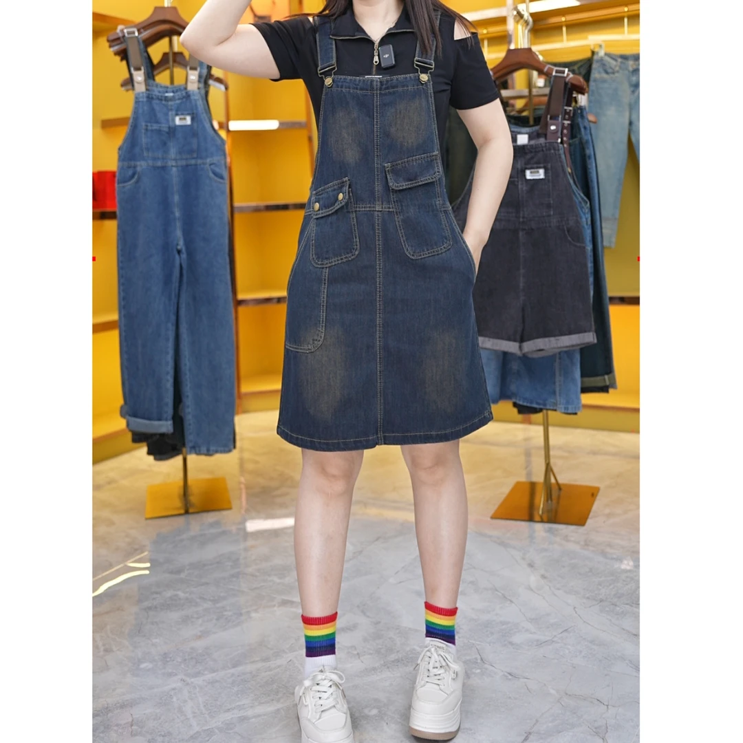 设计感撞色拼接牛仔背带裙女夏季新款小个子减龄显瘦工装连衣裙