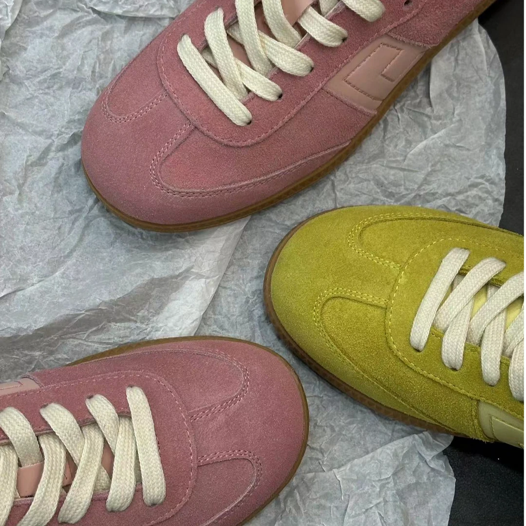 拼色德训鞋复古圆头系带运动鞋0518