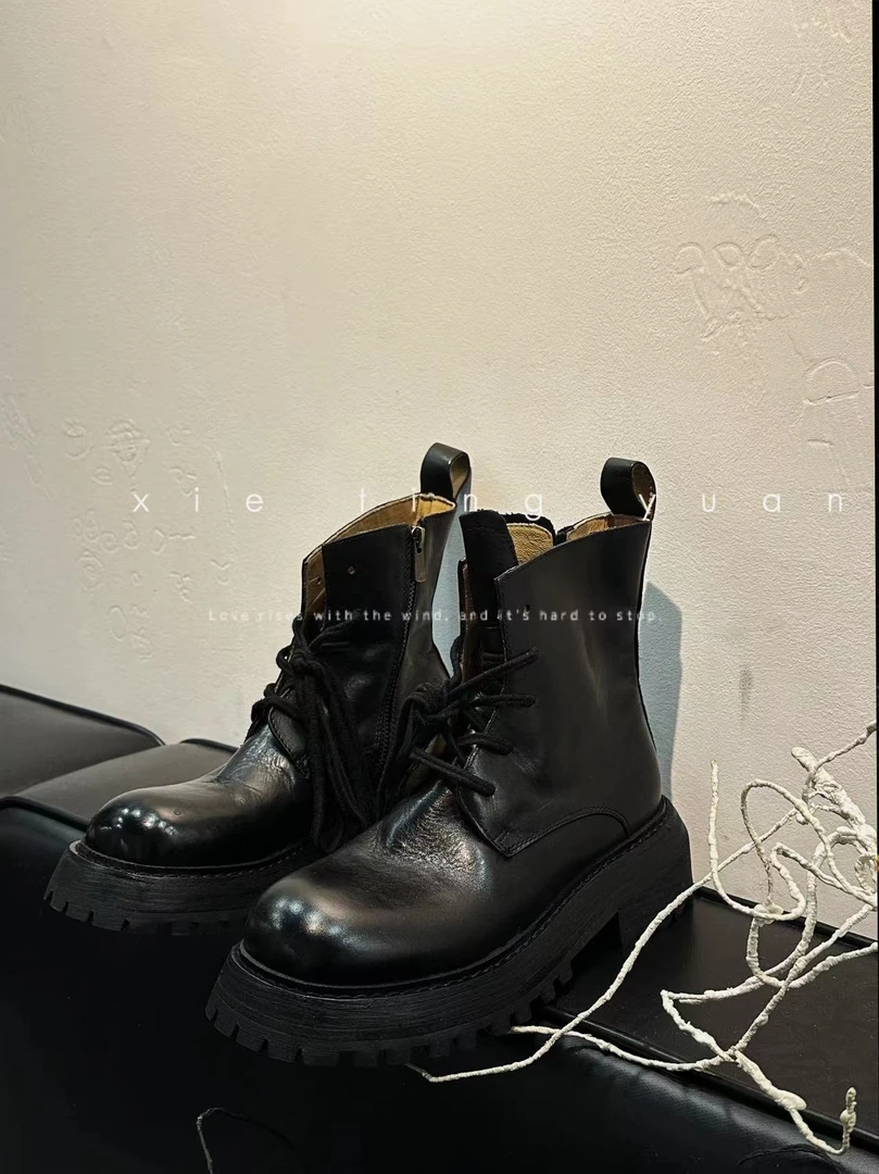 微瑕（完美主义慎拍）水洗马皮手工做旧擦色马丁靴0239