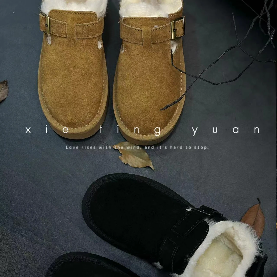 微瑕牛皮羊毛口勃肯雪地靴女圆头（完美主义慎拍）1026