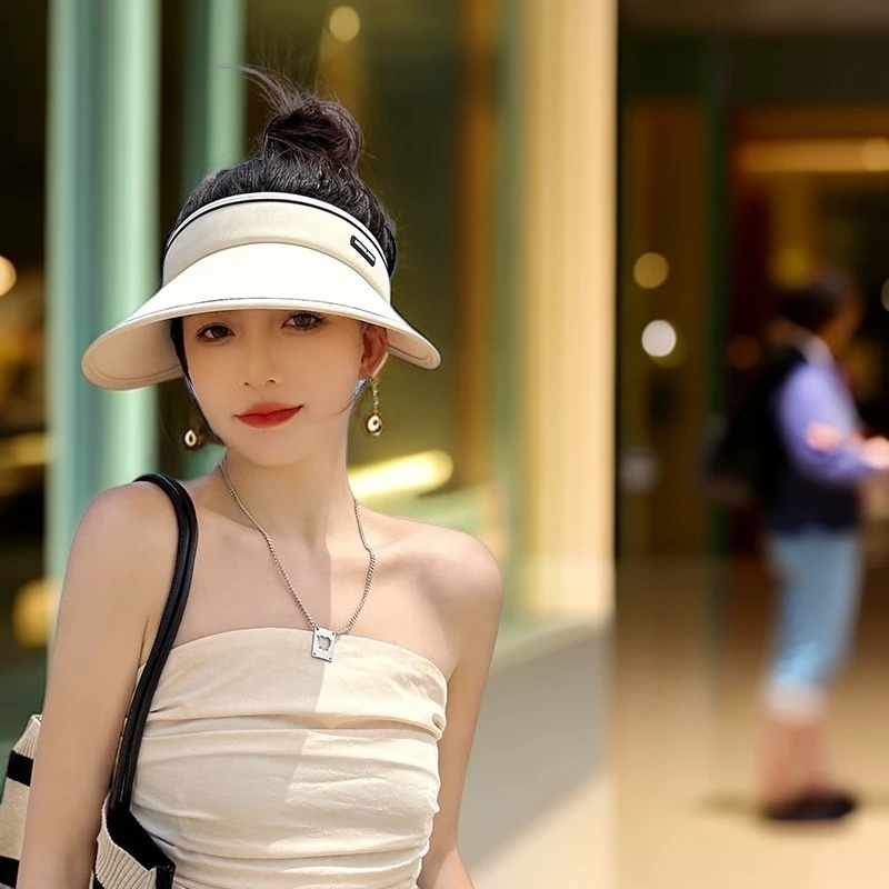 女士空顶遮脸太阳帽防紫外线户外防晒帽百搭骑车显脸小帽子运动
