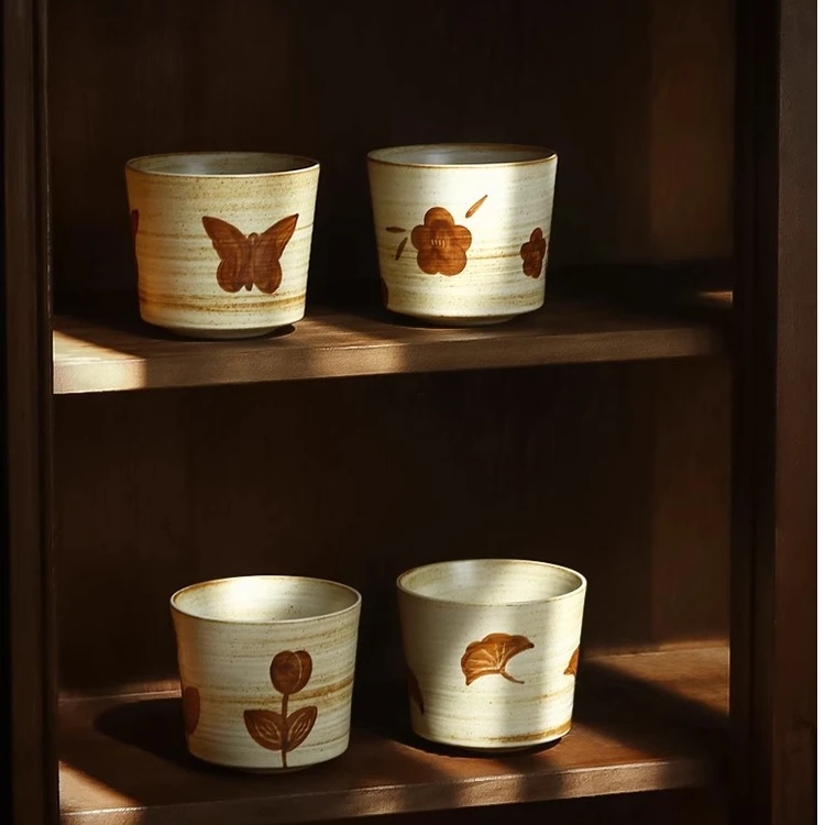 九土手工陶瓷马克杯创意手绘办公茶杯家用艺术咖啡杯女生复古水杯