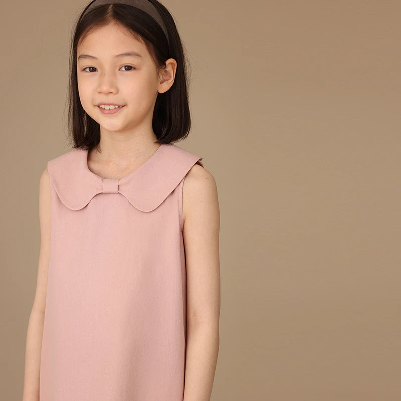 童装2024夏季新品亲肤棉质甜美蝴蝶结领亲子款无袖背心连衣裙女