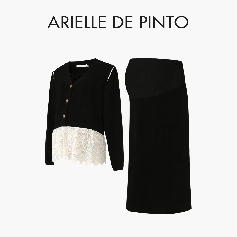 法国 ARIELLE DE PINTO 孕妇装秋冬款法式拼接衬衫半身裙两件套