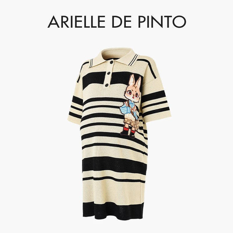 法国ARIELLE DE PINTO孕妇装夏季新款时尚刺绣卡通图案翻领连衣裙