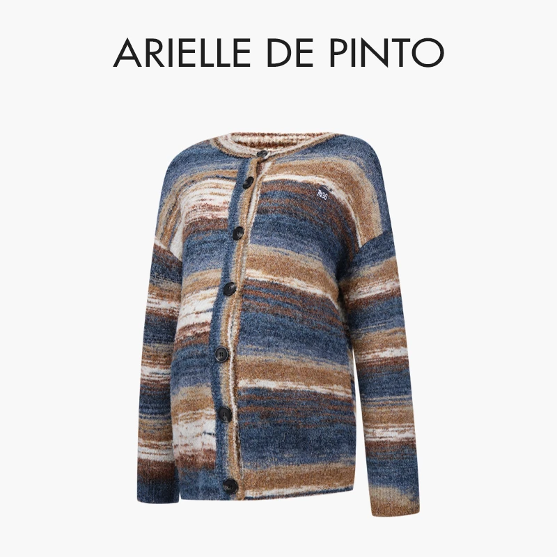 法国ARIELLE DE PINTO孕妇装春款慵懒休闲风条纹针织开衫毛衣外套